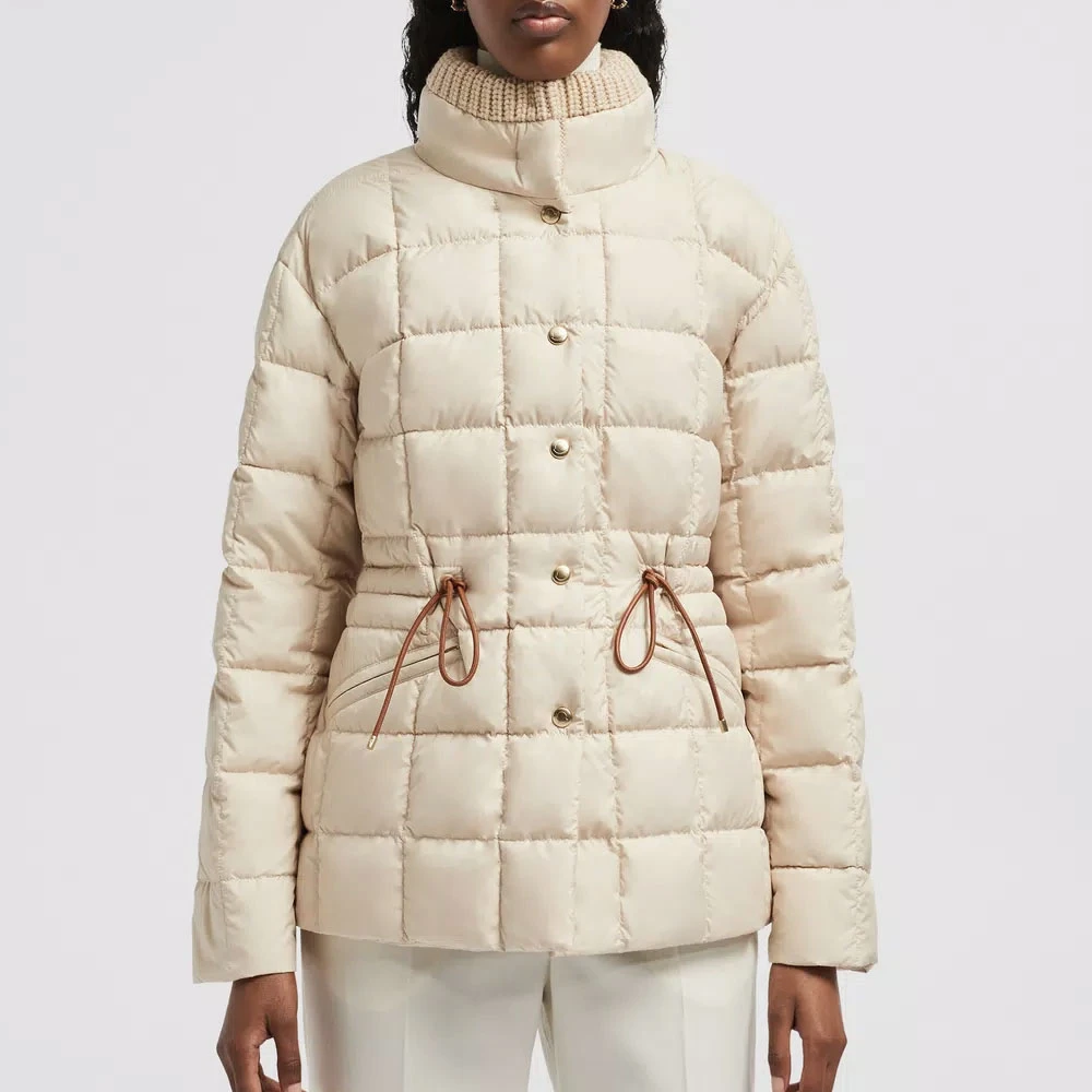 Moncler Korte donsjas met gebreide kraag Beige Dames