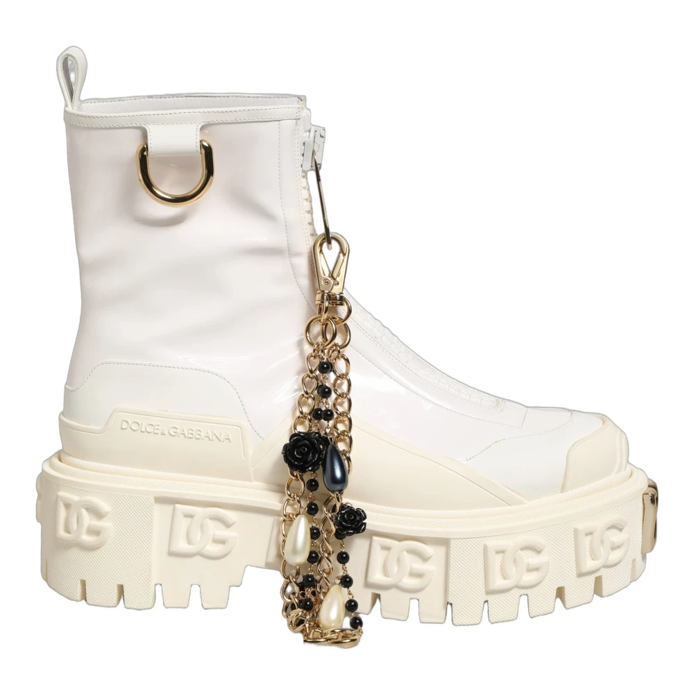 Dolce & Gabbana Women's White Biker Boots - Ankle Boots - 8 Uk - Shoes