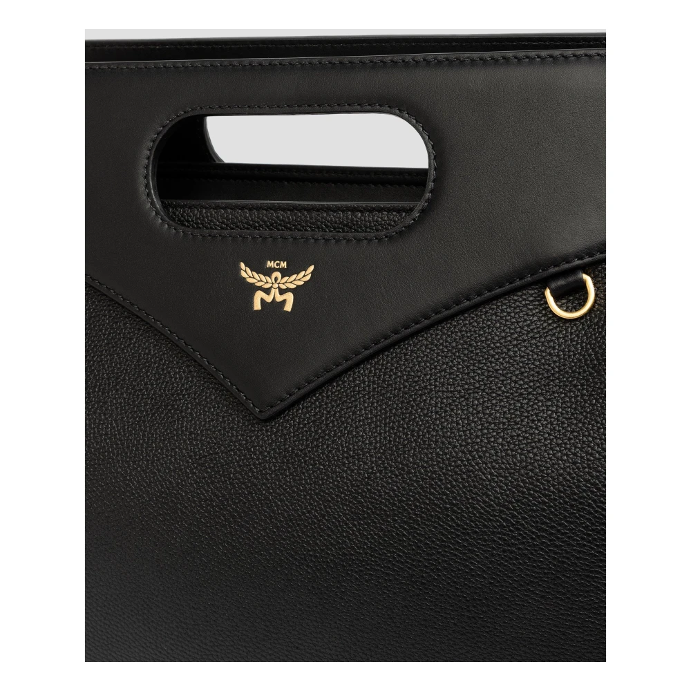 MCM Zachte Diamond getextureerde leren tas Black Dames