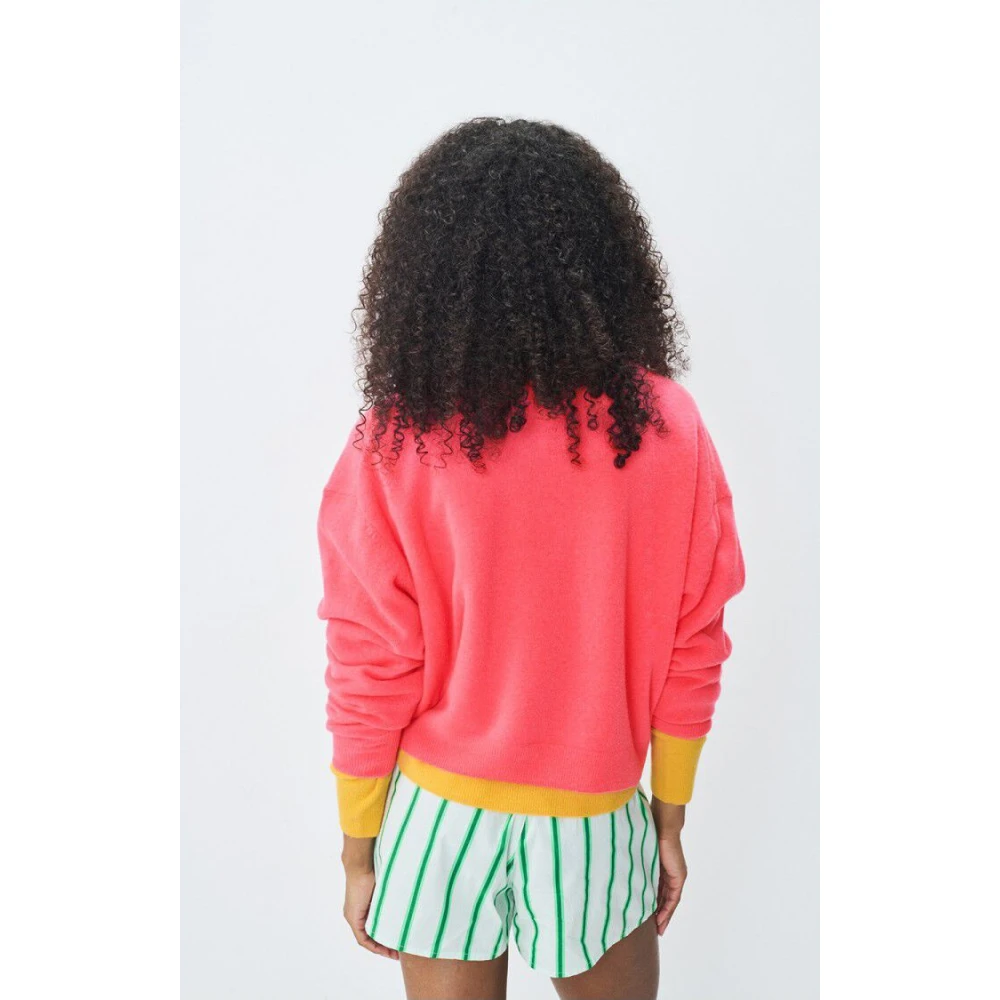 American vintage V-hals Wollen Trui Pink Dames