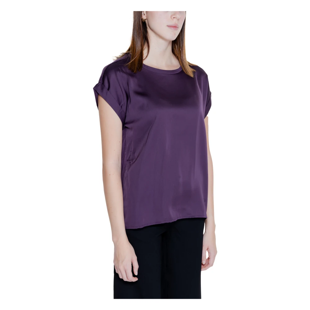 Vila Satin Top Dames T-Shirt Lente Zomer Purple Dames