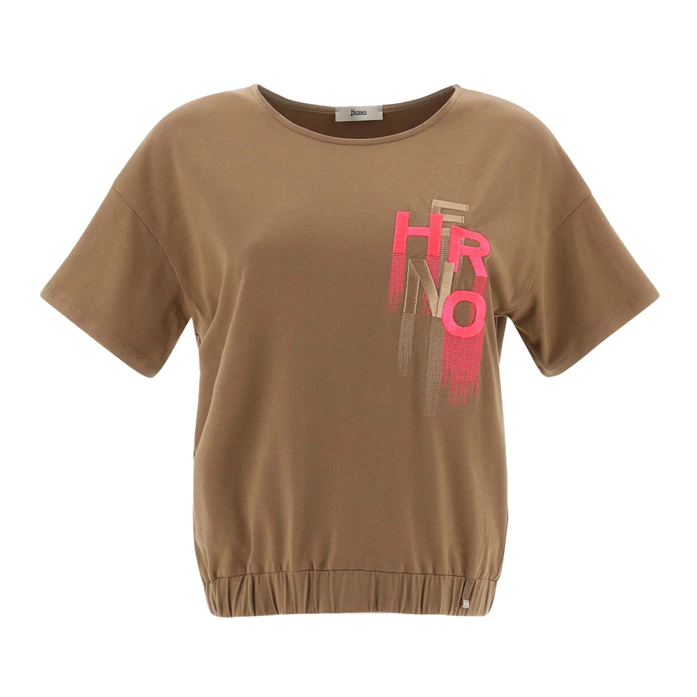 Herno Compact katoenen T-shirt met stretch-jersey Brown Dames