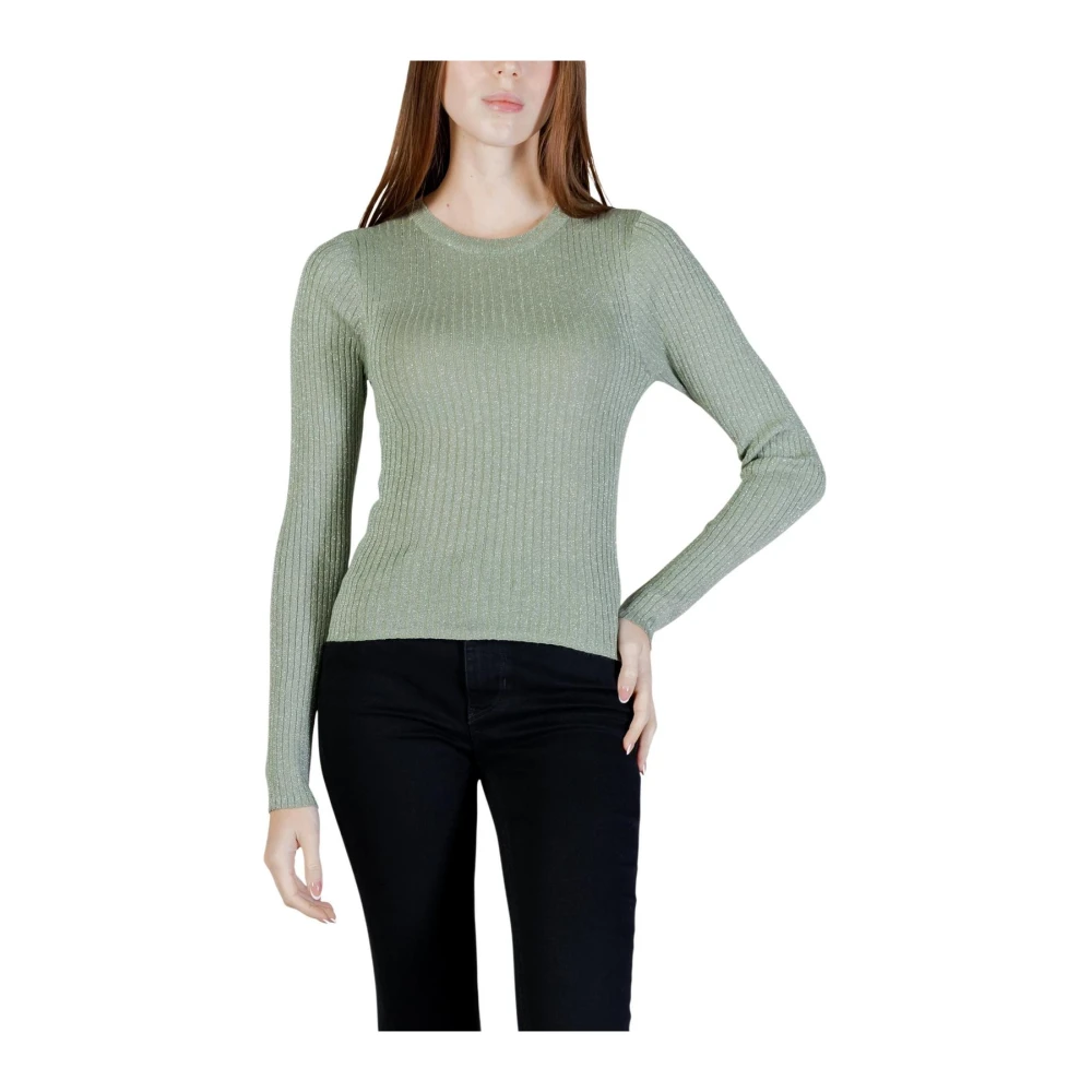 Jacqueline De Yong Women's Green Round Neck Long Sleeve Knitwear