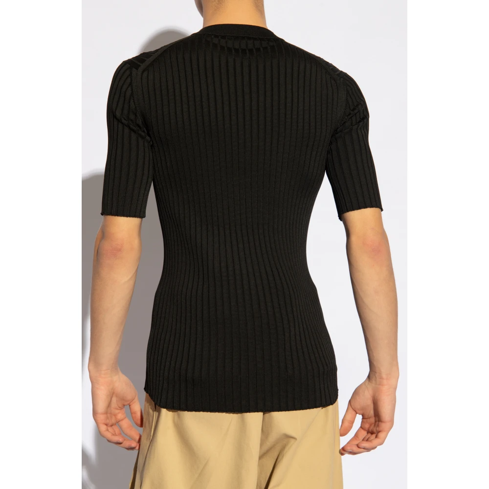 Jil Sander Geribbeld T-shirt Black Heren