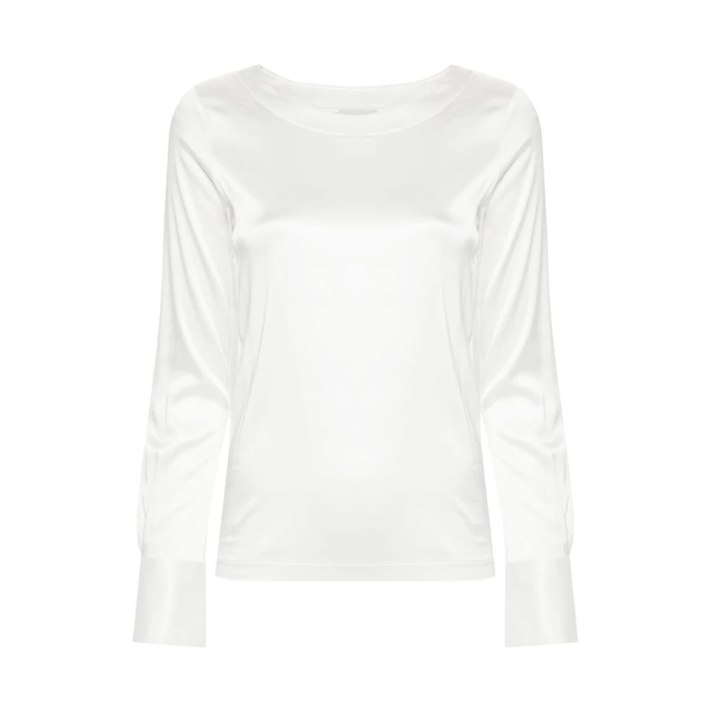 Mazzarelli Witte Satijnen Boothals Blouse White Dames