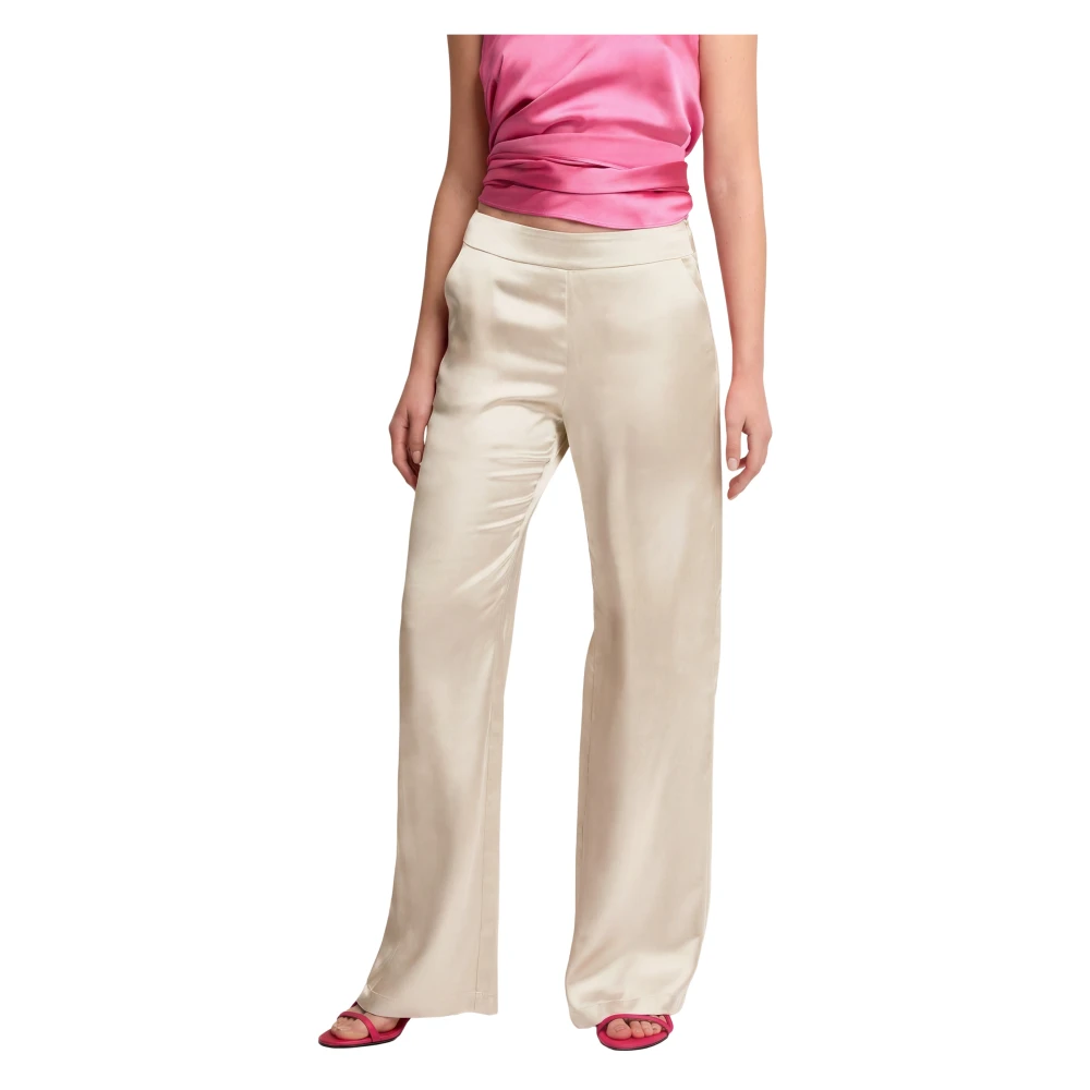 Kocca Women's White Wide Trousers, S, Chic Slightly Flared Bold Trousers
