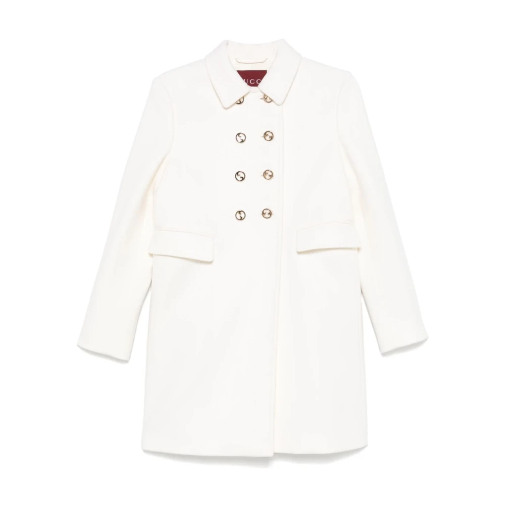 Gucci Witte Wol Double-Breasted Jas White Dames