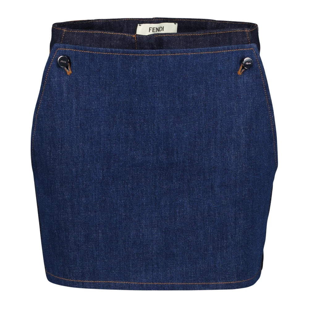 Fendi Kleur Blok Denim Shorts Blue Dames