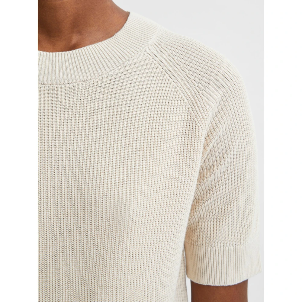 Selected Femme Elina Korte Mouw Gebreide Top Beige Dames