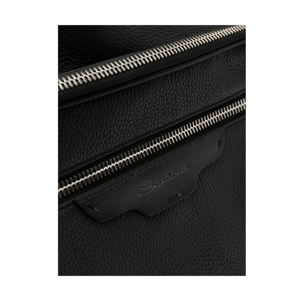 Santoni Rugzak van generfd leer met logopatch Black Heren