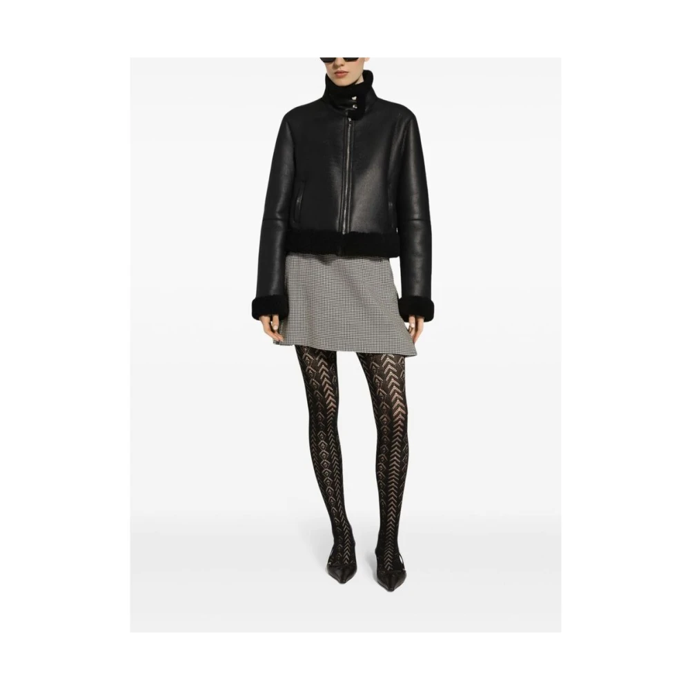 Dolce & Gabbana Shearling jas met hoge kraag Black Dames