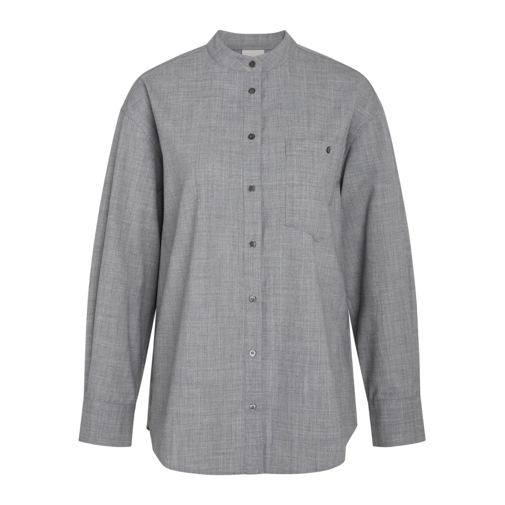 Heartmade Moderne Oversized Mandarin Kraag Shirt Grijs Gray Dames