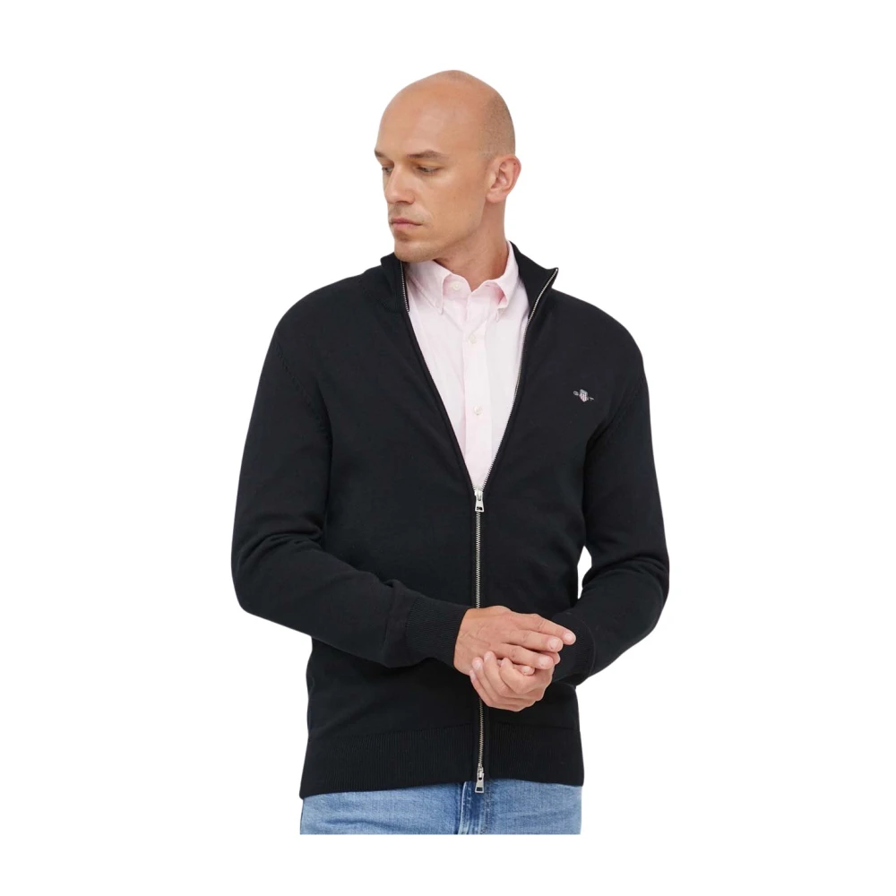 Gant Herren Schwarz Cardigan "Casual Cotton Zip Cardigan", Gr. 3XL, Strick, Obermaterial: 100% Baumwolle, Regular Fit, Rundhals, Angeschnitten,Ei... - Bild 5