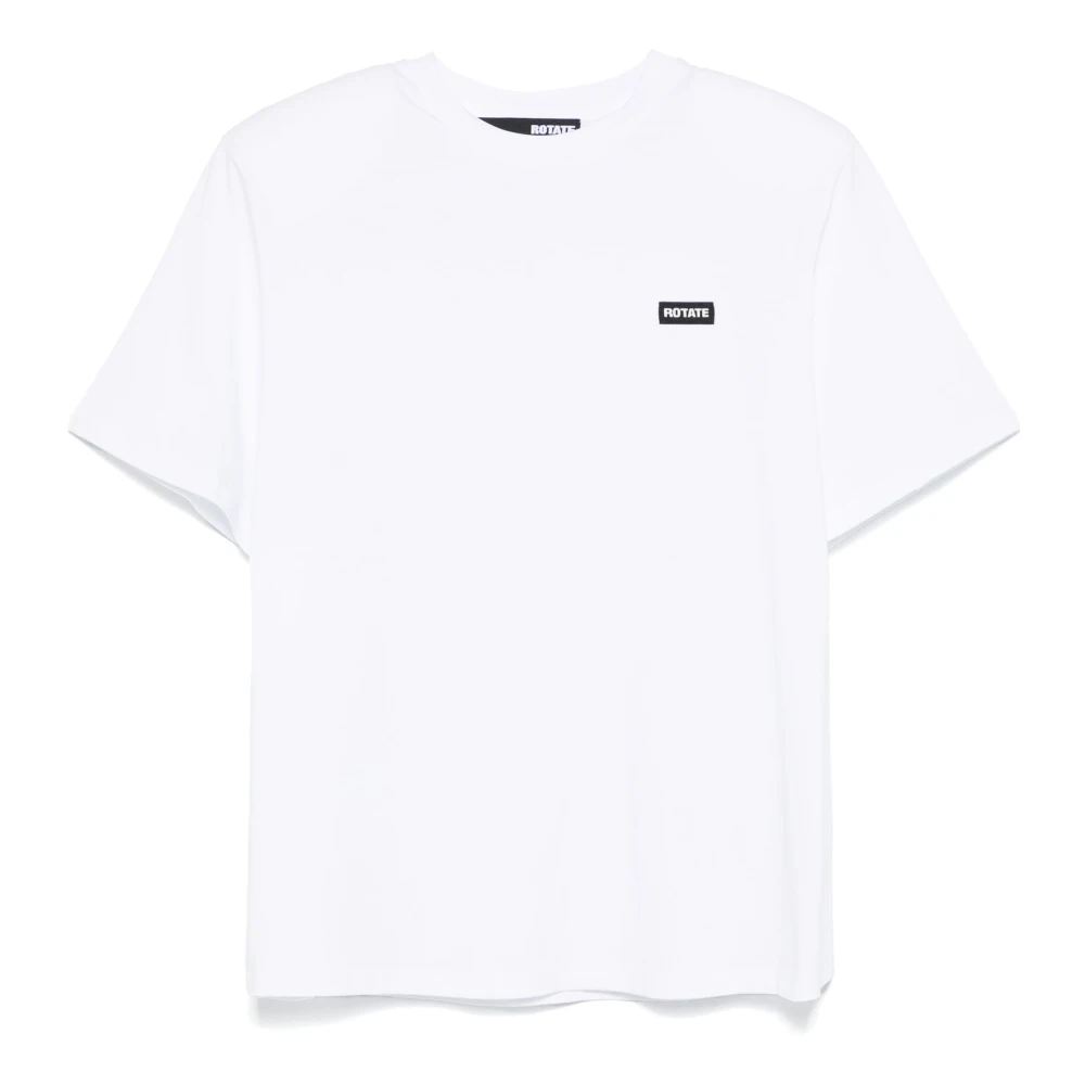 Rotate Birger Christensen T-shirt met Appliqué Logo en Ronde Hals White Dames