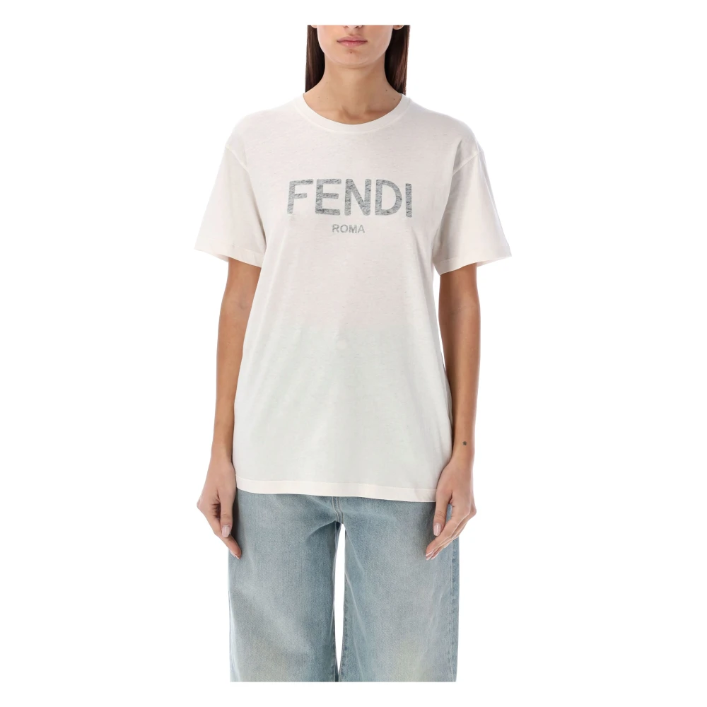 Fendi Wit Crew-neck T-Shirt met Faded-effect Print White Dames