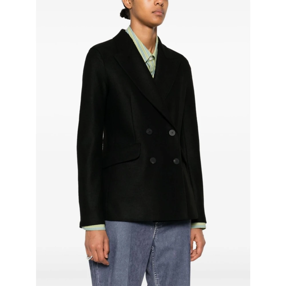 Harris Wharf London Zwarte double-breasted blazer met piekrevers Black Dames