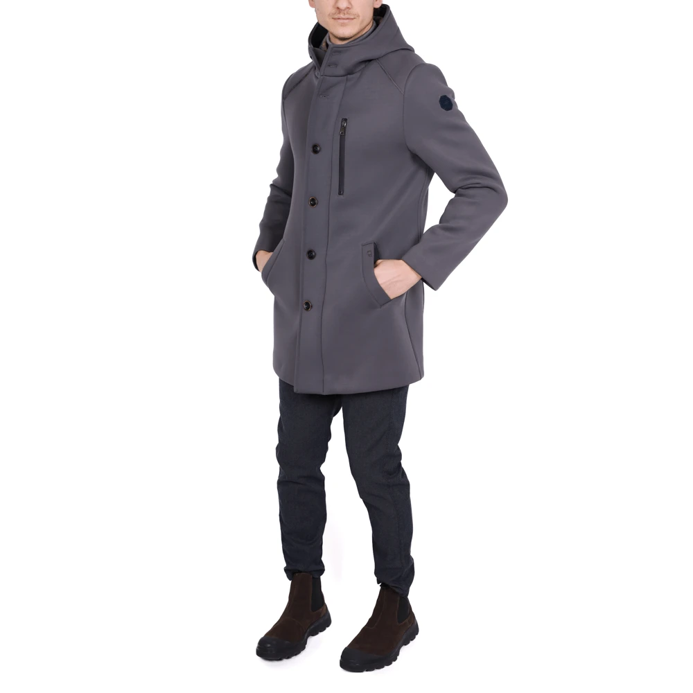 BOB Grijze Wollen Blend Scuba Parka Capuchon Gray Heren