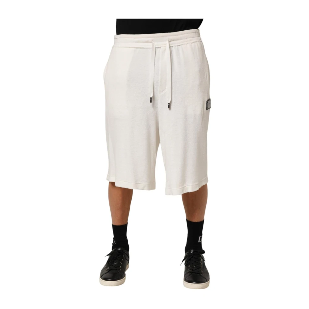 Dolce & Gabbana Men's White Bermudas, M, Luxury Logo Plaque Bermuda Shorts
