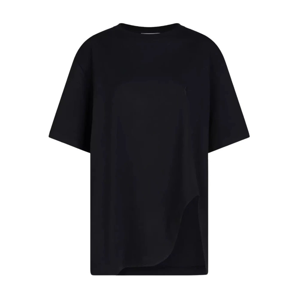 The Attico Women's Black Cotton T-Shirt With V-Slit - T-Shirts - S - Tops