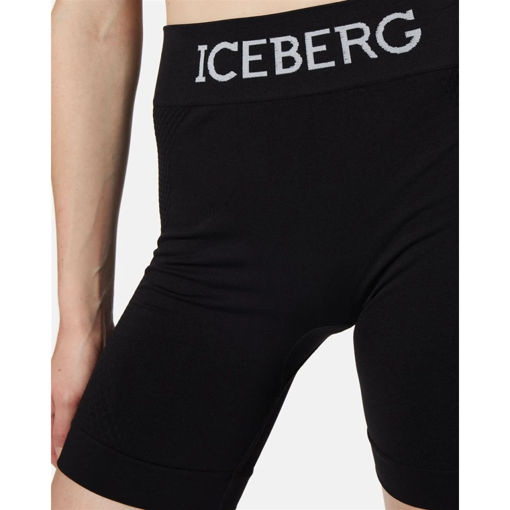 Iceberg Logo Shorts Zwart Naadloze Stretchstof Black Dames