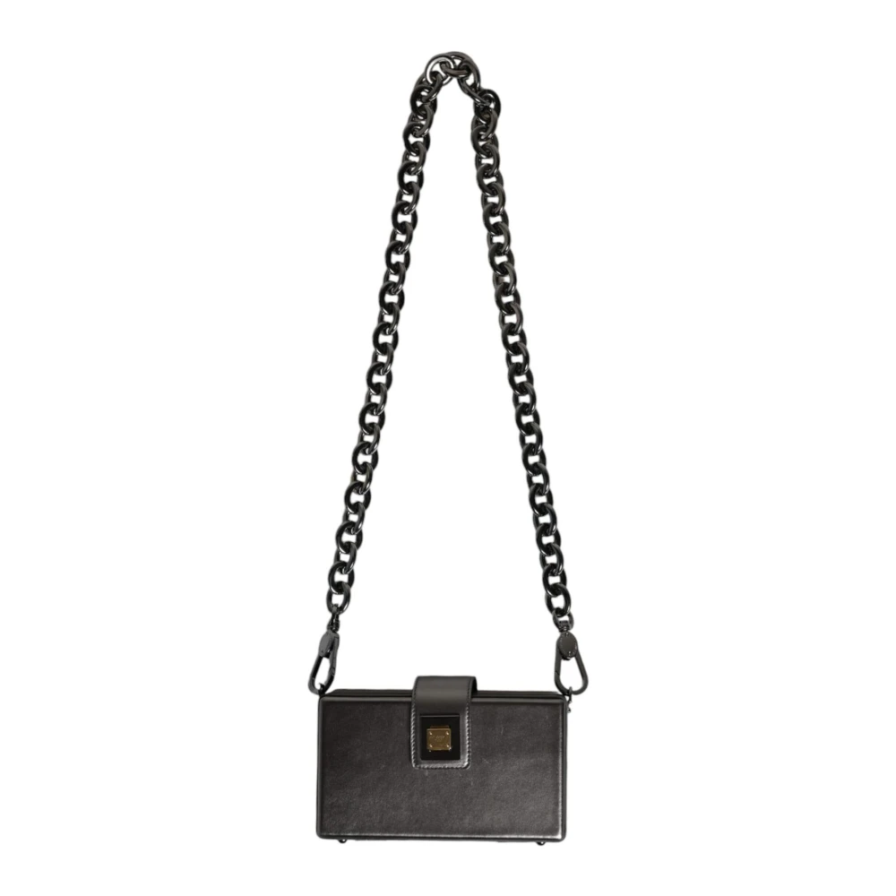 Dolce & Gabbana Metallic Grey Leren Schoudertas met Kettingriem Gray Dames
