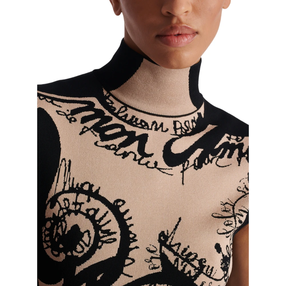 Balmain Jacquard gebreide bodysuit met torso motief Beige Dames