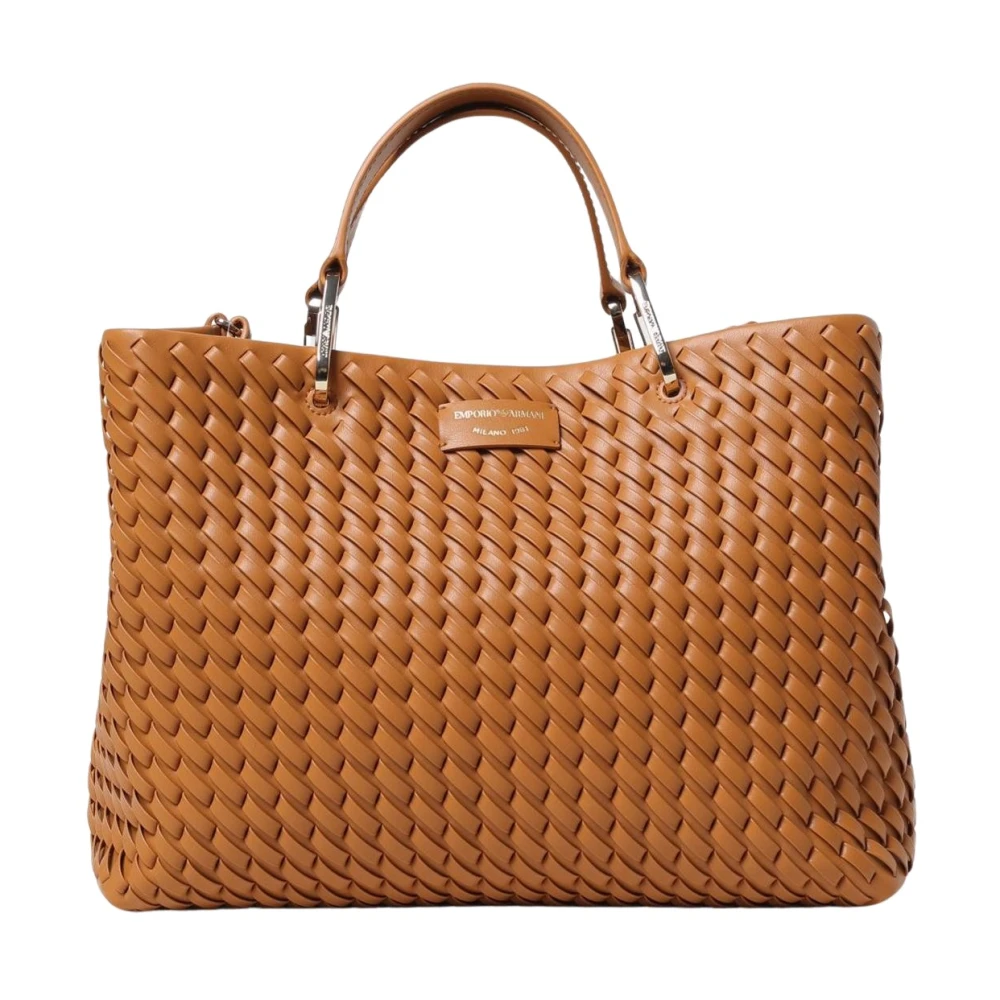 Emporio Armani Women's Brown Elegant Woven Tote Handbag