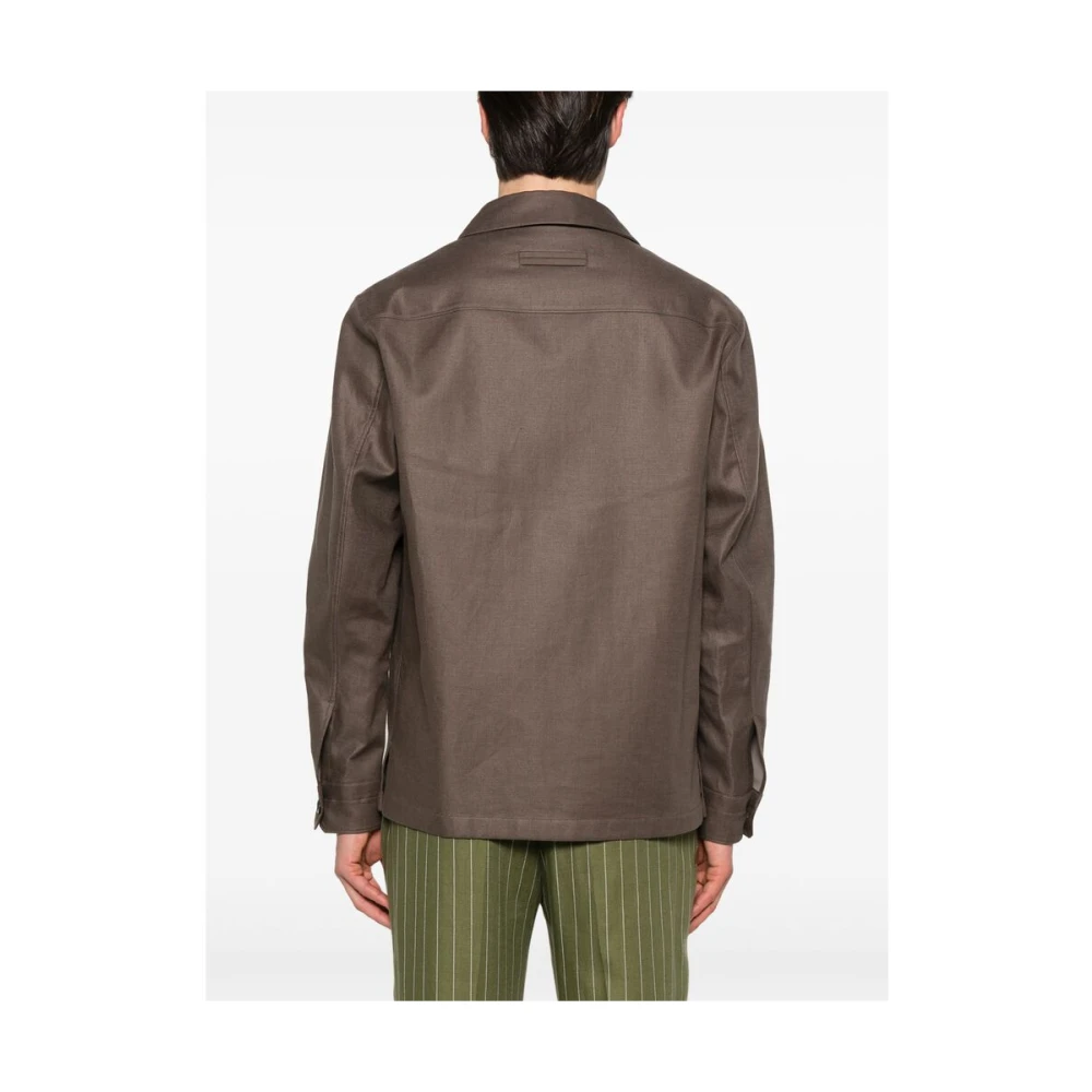 Ermenegildo Zegna Bruine Foliage Overhemd met Knoopsluiting Brown Heren