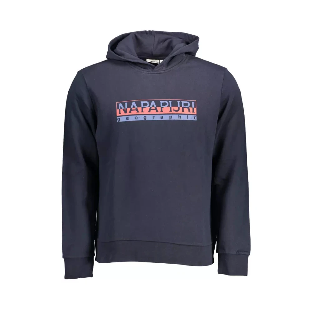 Napapijri Men's Blue Hoodies, 2XL, Cotton Hooded Jumper With Print