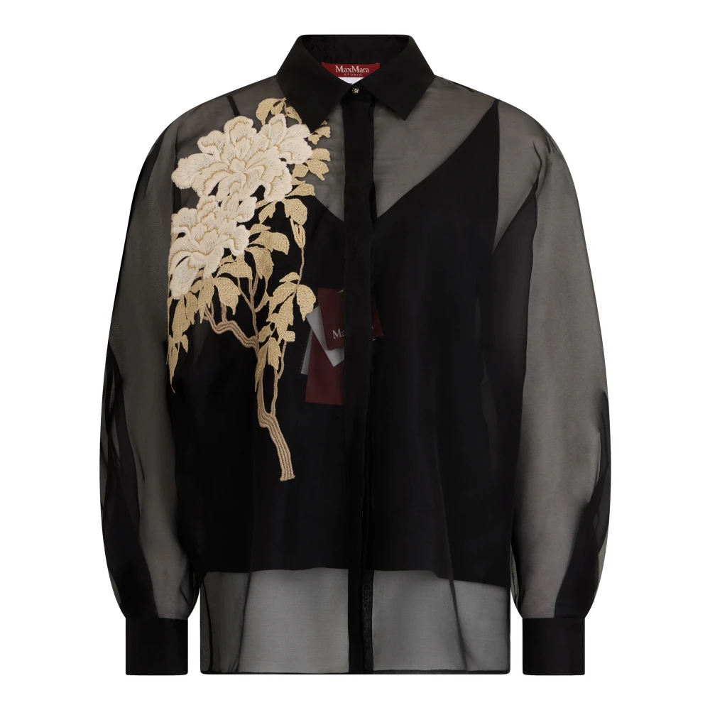 Max Mara Studio Black Long-Sleeve Chiffon Silk Blouse - Female - Shirts - M - Blouses & Shirts