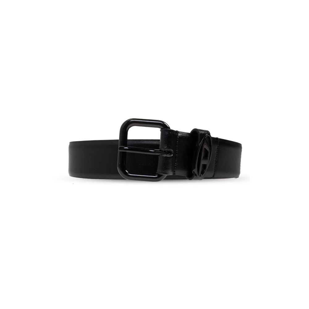 Diesel Unisex Nero - Cintura In Pelle Oval D Logo B-1Dr - Accessories - 95 Cm