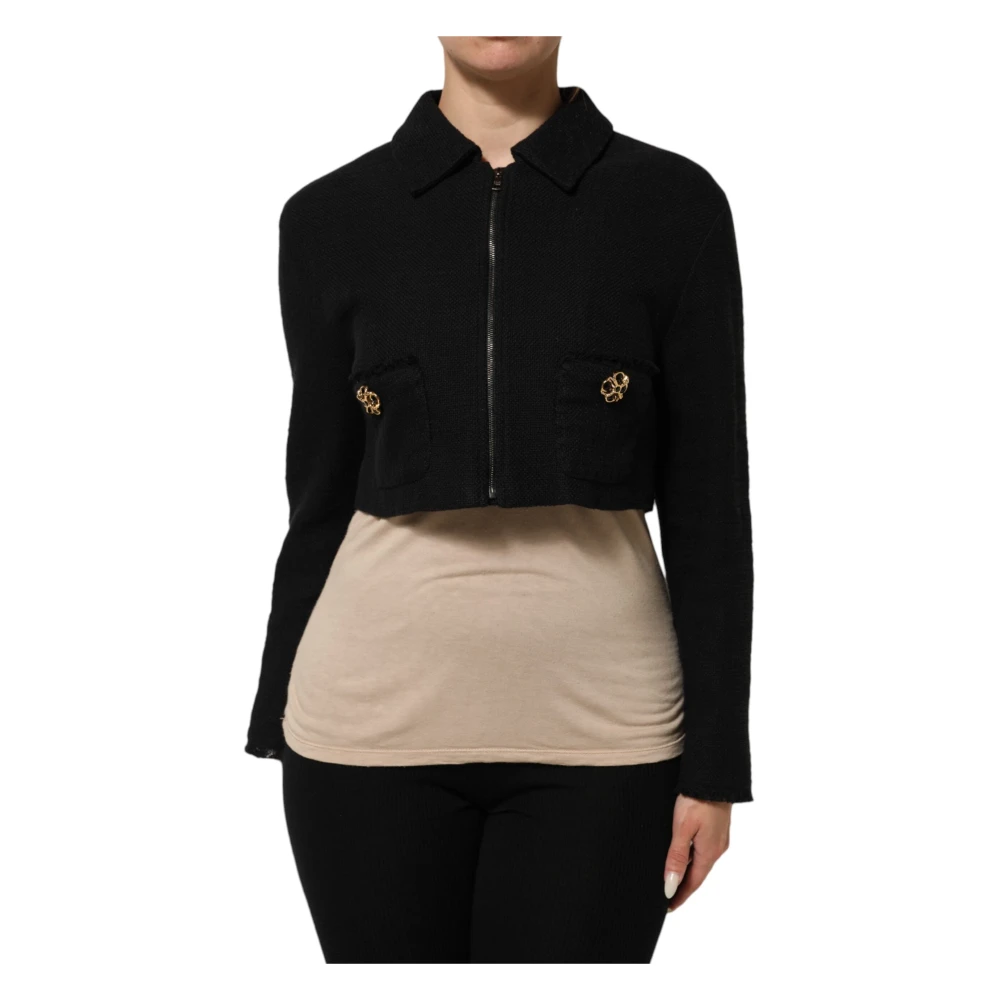 Dolce & Gabbana Women's Black Full Zip Cropped Jacket