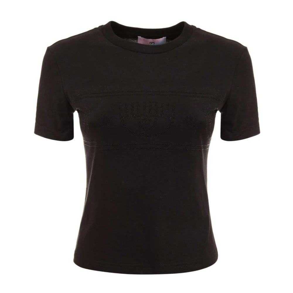 Chiara Ferragni Collection Slim Fit Jersey Katoenen T-Shirt met Strass Black Dames