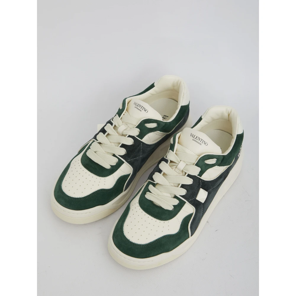 Valentino Garavani Groene Leren en Mesh Sneakers met Stud Detail Green Heren