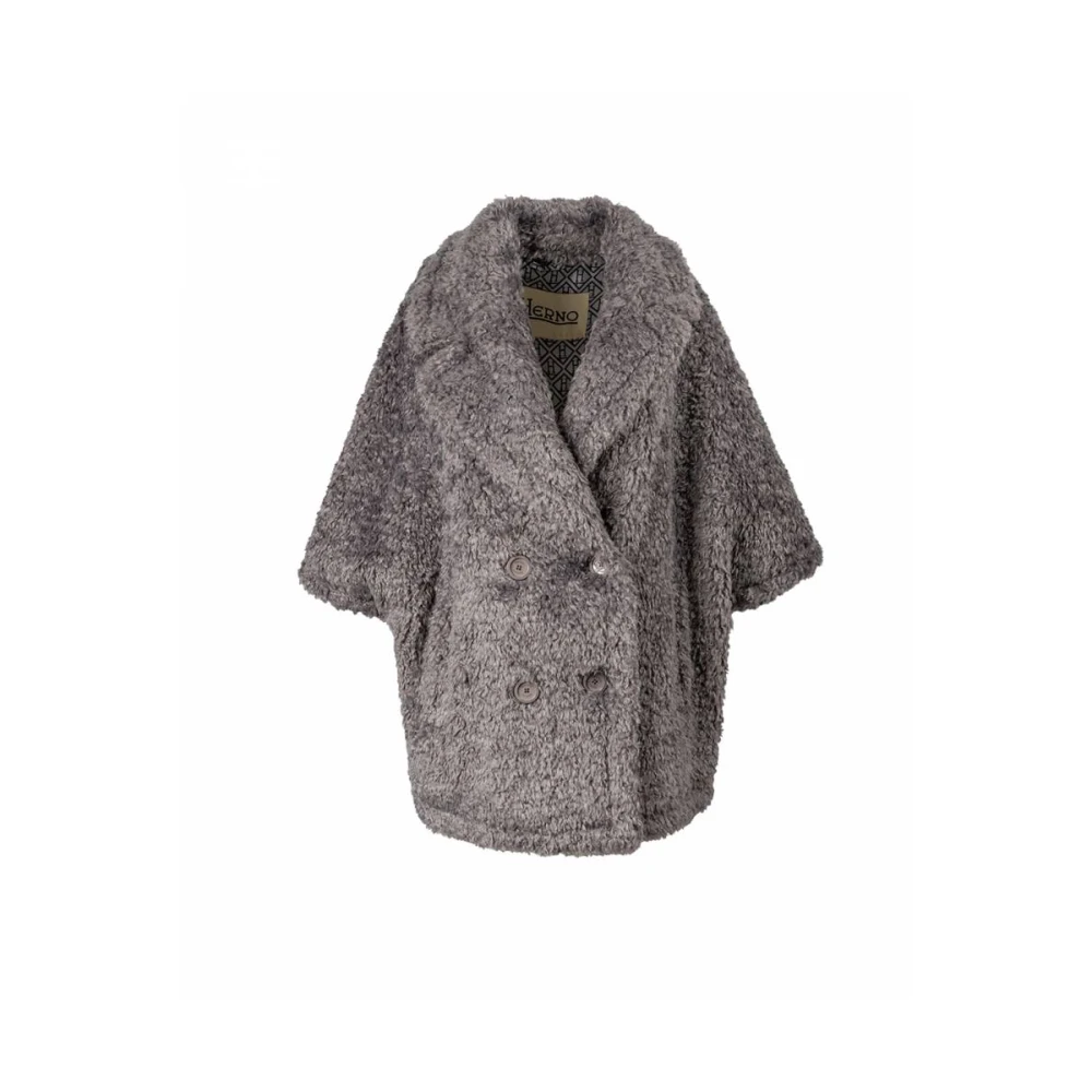 Herno Curly Faux Fur Mantella Jas Gray Dames