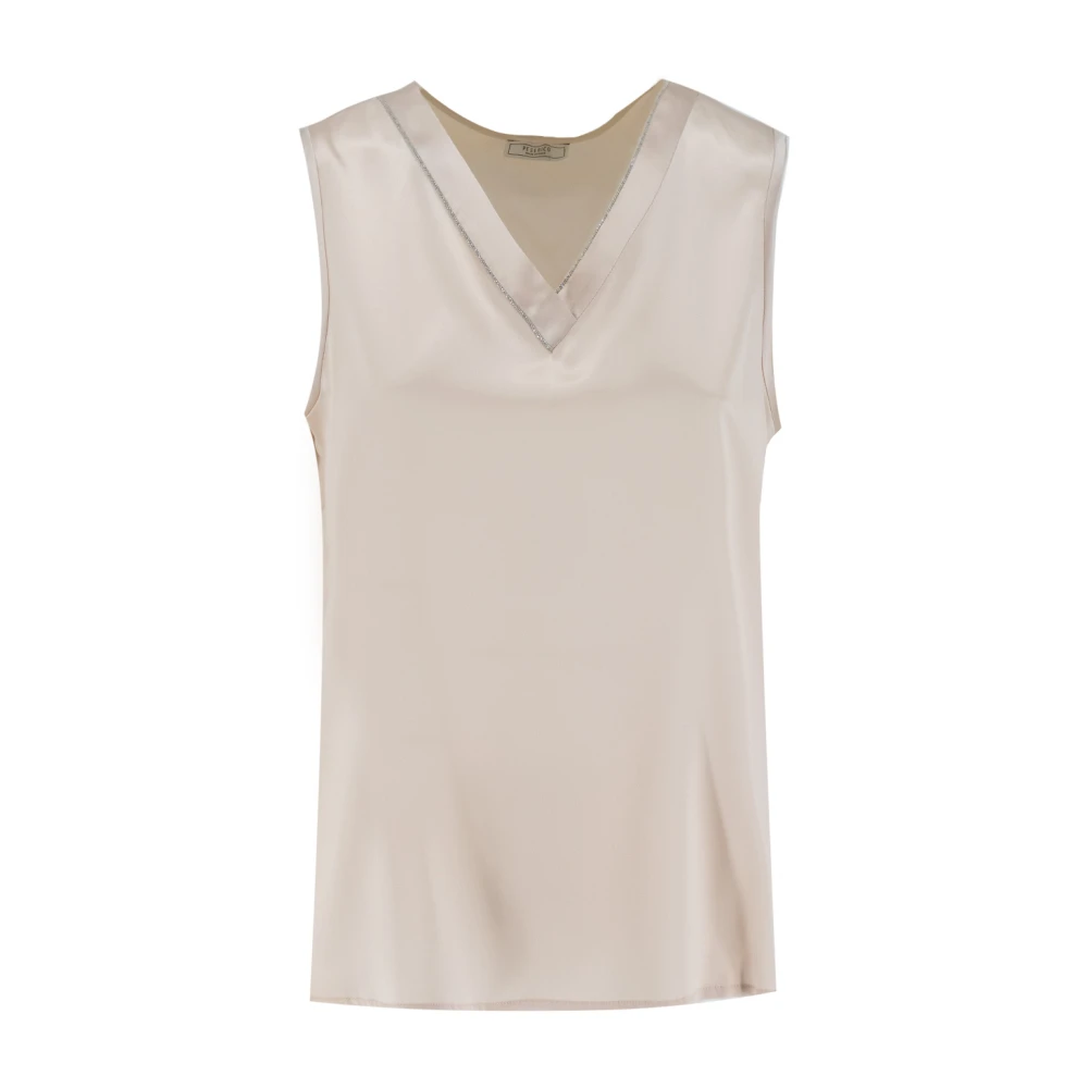 PESERICO Zijden Juweel V-Hals Top Beige Dames