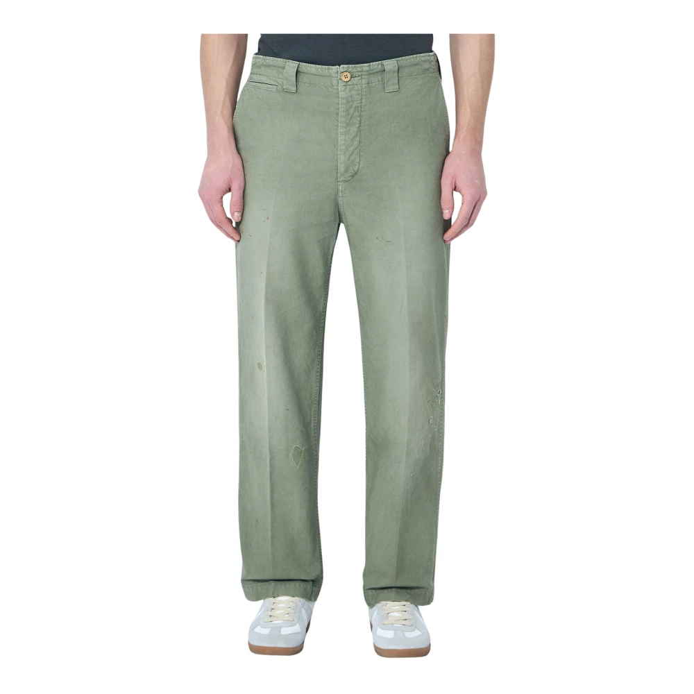 Visvim Wijde Chino Broek van verontrust katoenen keper Green Heren