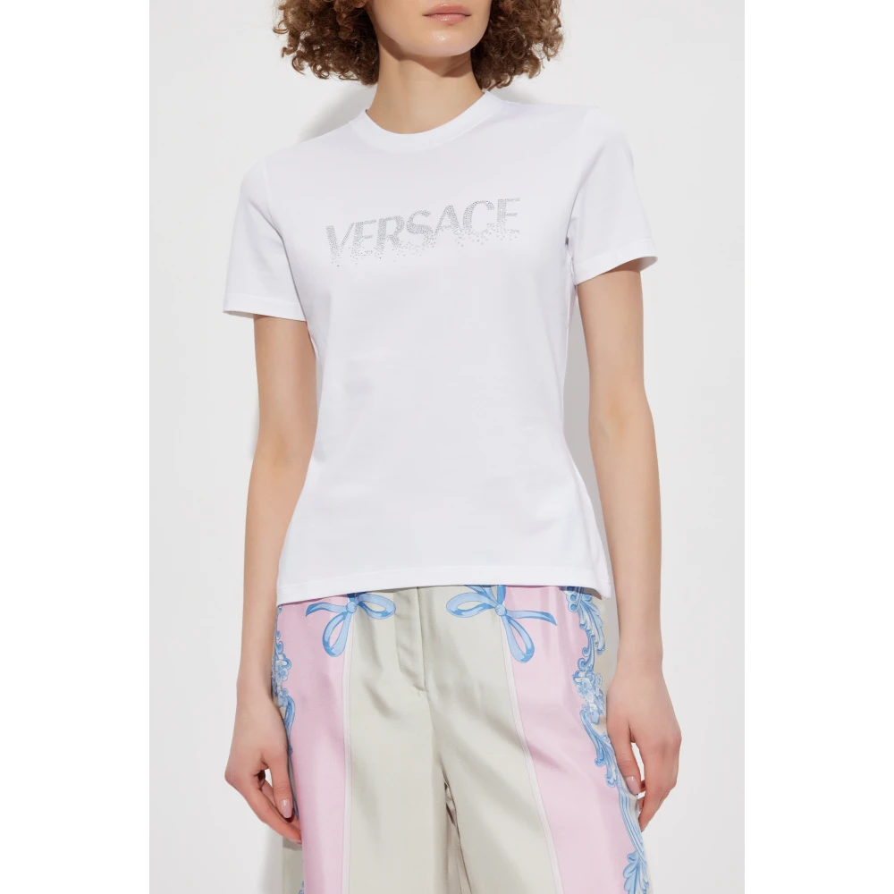 Versace T-shirt met glinsterende pailletten White Dames
