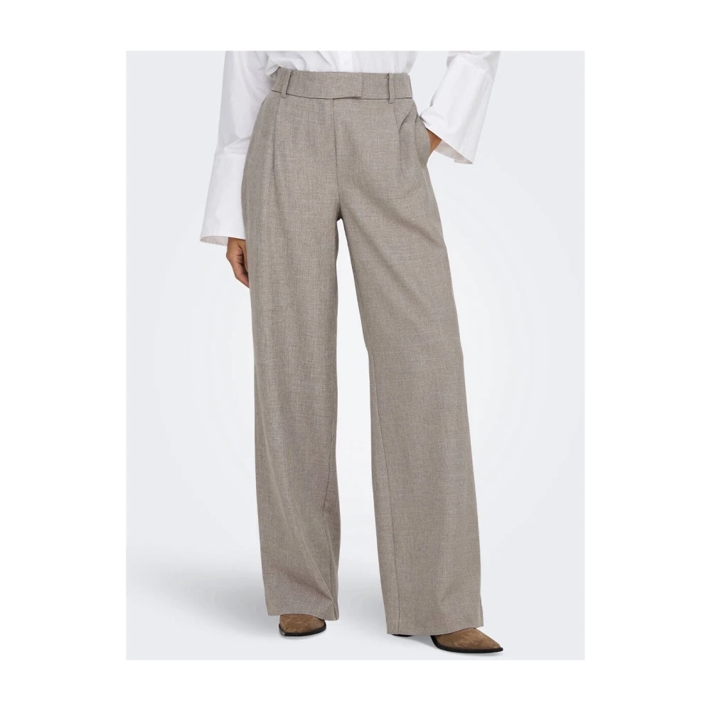 Only Hoge Taille Straight Leg Melange Broek Brown Dames