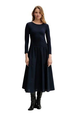 Midi Jersey Woven Combo LS Klänning