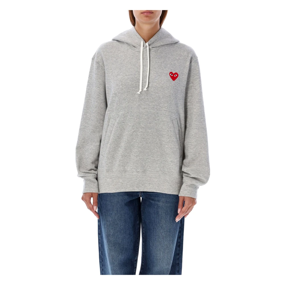 Comme des Garçons Grijze Gebreide Trui Rode Hart Patch Hoodie Gray Dames