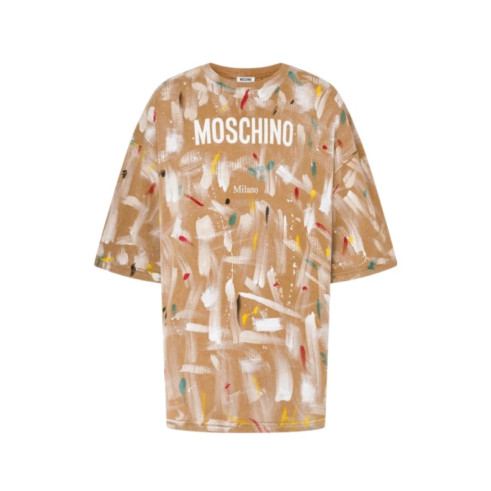Moschino T-Shirts, Unisex, 2XL, Printed Cotton Jersey T-Shirt Beige