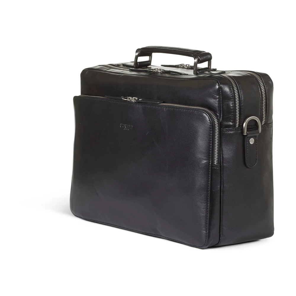 Howard London Zwarte Leren Laptoptas voor Zakelijk Gebruik Black Heren