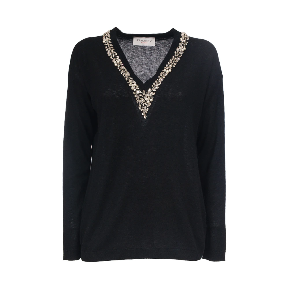 Ermanno Scervino Geborduurde Gebreide Top V-Hals Stijl Black Dames