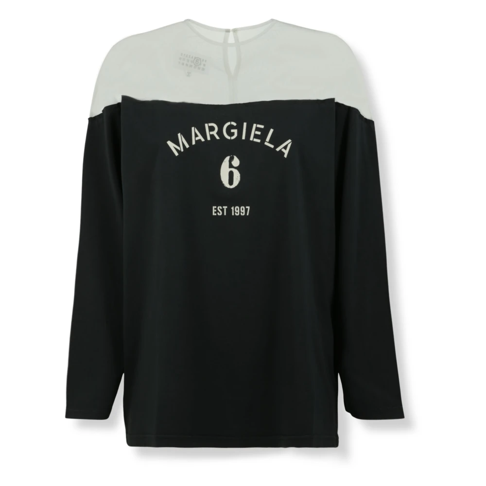 Mm6 Maison Margiela Donna Nero - T-Shirt A Maniche Lunghe Con Logo - Knitwear - S