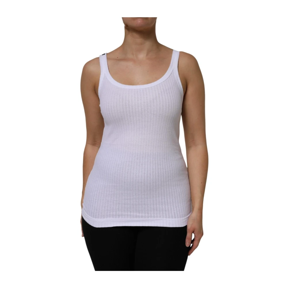 Dolce & Gabbana Women's White Ribbed Knit Tank Top - Sleeveless Tops - 2XL - Tops