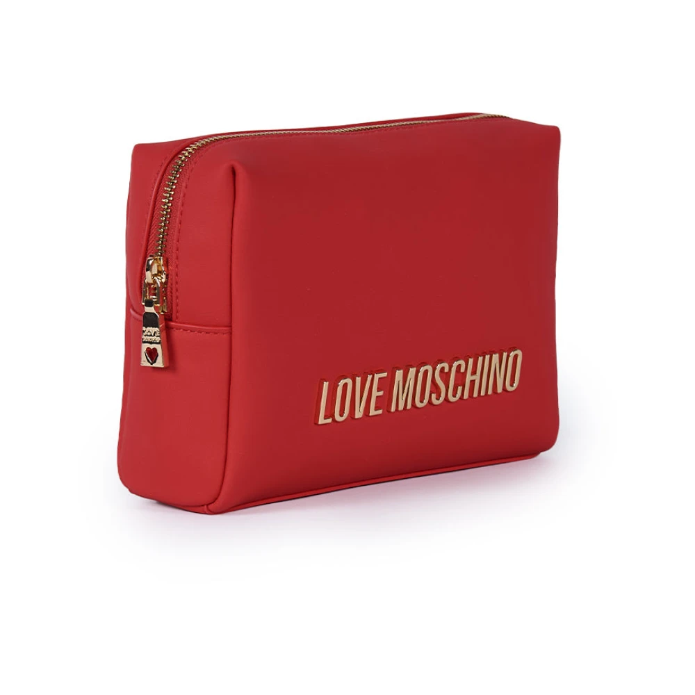 Love Moschino Rode Eco-Leren Necessaire met Gouden Metalen Logo Red Dames