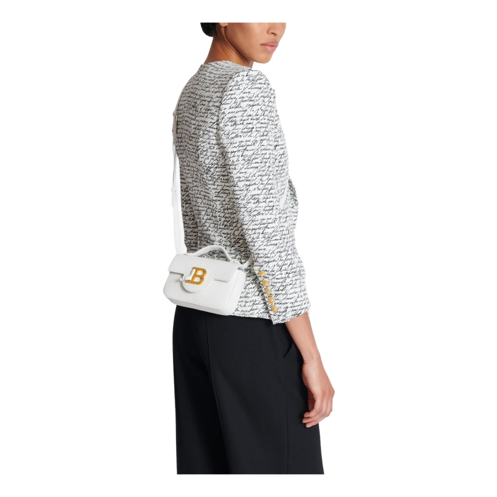 Balmain Gestructureerd kalfsleer B-Buzz 17 Mini tas White Dames