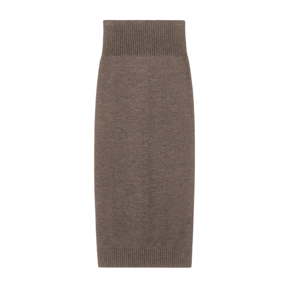 Max Mara Elegante Wollen Rok met Geribbelde Taille Brown Dames