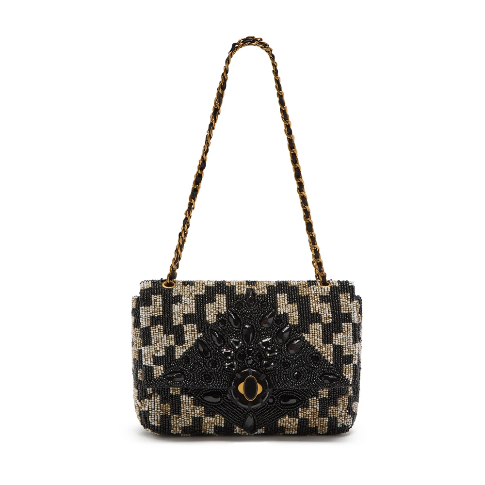 Maliparmi Handgeborduurde Kralen Crossbody Tas Black Dames